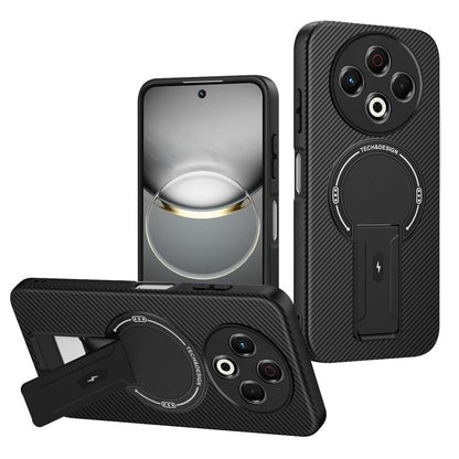 Carbon Fiber Texture MagSafe Phone Case with Holder, For Tecno Spark 30 Pro 4G, For Tecno Spark 30 4G