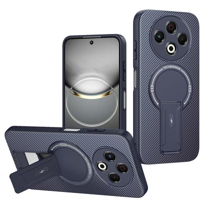 Carbon Fiber Texture MagSafe Phone Case with Holder, For Tecno Spark 30 Pro 4G, For Tecno Spark 30 4G