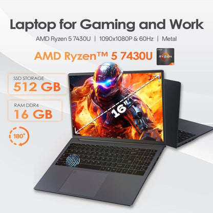 GXMO T160 16 inch Windows 11 Laptop, 16GB+512GB, AMD Ryzen 5 7430U Hexa Core Processor, EU Plug, US Plug, UK Plug, AU Plug