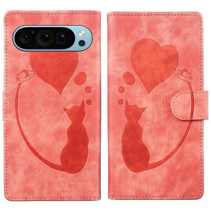 Pen Heart Cat Embossed Leather Phone Case, For Google Pixel 11 Pro XL, For Google Pixel 11 / 11 Pro, For Google Pixel 10a, For Google Pixel 9 Pro XL / 10 Pro XL, For Google Pixel 9 / 10 Pro