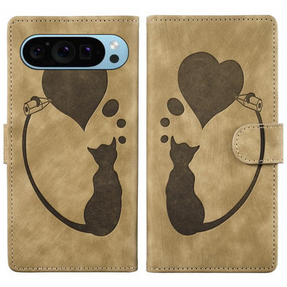 Pen Heart Cat Embossed Leather Phone Case, For Google Pixel 11 Pro XL, For Google Pixel 11 / 11 Pro, For Google Pixel 10a, For Google Pixel 9 Pro XL / 10 Pro XL, For Google Pixel 9 / 10 Pro