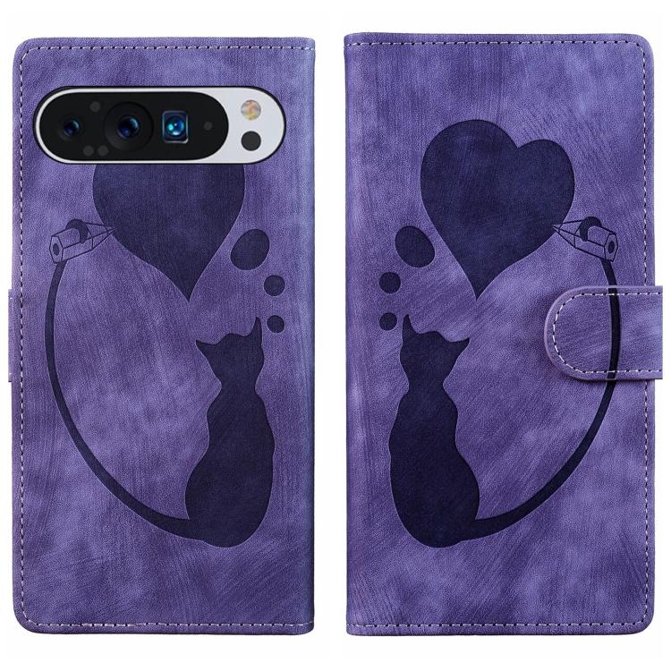 Pen Heart Cat Embossed Leather Phone Case, For Google Pixel 11 Pro XL, For Google Pixel 11 / 11 Pro, For Google Pixel 10a, For Google Pixel 9 Pro XL / 10 Pro XL, For Google Pixel 9 / 10 Pro