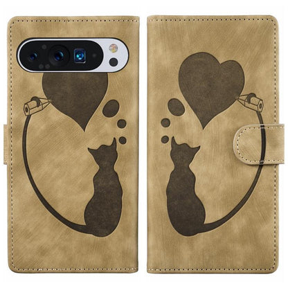 Pen Heart Cat Embossed Leather Phone Case, For Google Pixel 11 Pro XL, For Google Pixel 11 / 11 Pro, For Google Pixel 10a, For Google Pixel 9 Pro XL / 10 Pro XL, For Google Pixel 9 / 10 Pro
