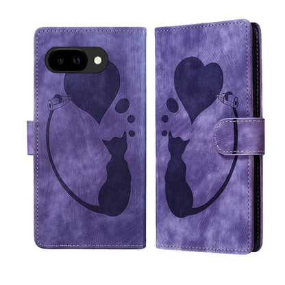 Pen Heart Cat Embossed Leather Phone Case, For Google Pixel 11 Pro XL, For Google Pixel 11 / 11 Pro, For Google Pixel 10a, For Google Pixel 9 Pro XL / 10 Pro XL, For Google Pixel 9 / 10 Pro
