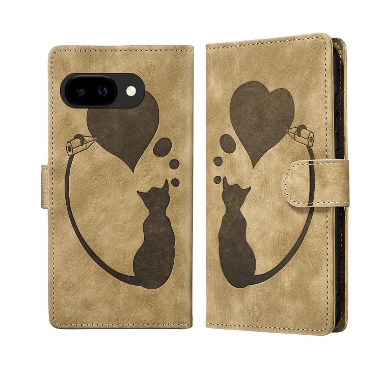 Pen Heart Cat Embossed Leather Phone Case, For Google Pixel 11 Pro XL, For Google Pixel 11 / 11 Pro, For Google Pixel 10a, For Google Pixel 9 Pro XL / 10 Pro XL, For Google Pixel 9 / 10 Pro