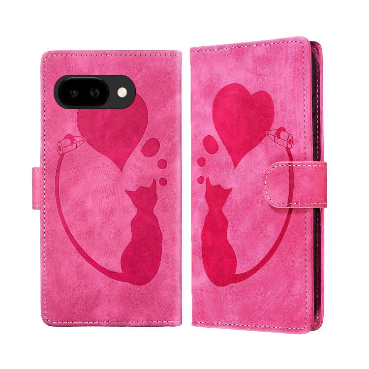 Pen Heart Cat Embossed Leather Phone Case, For Google Pixel 11 Pro XL, For Google Pixel 11 / 11 Pro, For Google Pixel 10a, For Google Pixel 9 Pro XL / 10 Pro XL, For Google Pixel 9 / 10 Pro