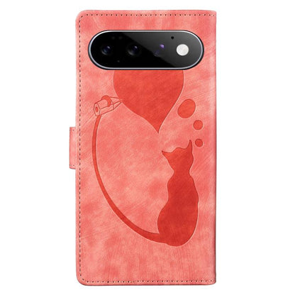 Pen Heart Cat Embossed Leather Phone Case, For Google Pixel 11 Pro XL, For Google Pixel 11 / 11 Pro, For Google Pixel 10a, For Google Pixel 9 Pro XL / 10 Pro XL, For Google Pixel 9 / 10 Pro