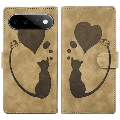 Pen Heart Cat Embossed Leather Phone Case, For Google Pixel 11 Pro XL, For Google Pixel 11 / 11 Pro, For Google Pixel 10a, For Google Pixel 9 Pro XL / 10 Pro XL, For Google Pixel 9 / 10 Pro