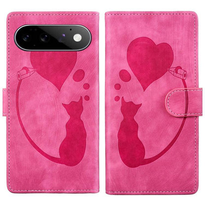 Pen Heart Cat Embossed Leather Phone Case, For Google Pixel 11 Pro XL, For Google Pixel 11 / 11 Pro, For Google Pixel 10a, For Google Pixel 9 Pro XL / 10 Pro XL, For Google Pixel 9 / 10 Pro