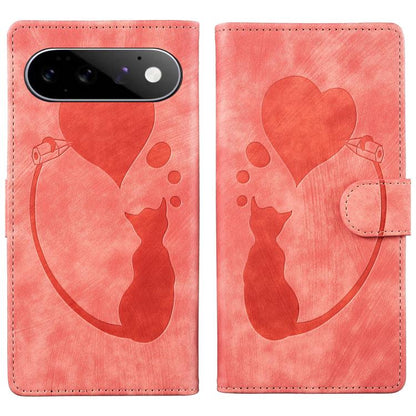Pen Heart Cat Embossed Leather Phone Case, For Google Pixel 11 Pro XL, For Google Pixel 11 / 11 Pro, For Google Pixel 10a, For Google Pixel 9 Pro XL / 10 Pro XL, For Google Pixel 9 / 10 Pro