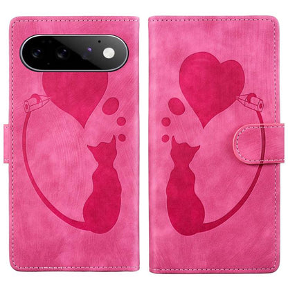 Pen Heart Cat Embossed Leather Phone Case, For Google Pixel 11 Pro XL, For Google Pixel 11 / 11 Pro, For Google Pixel 10a, For Google Pixel 9 Pro XL / 10 Pro XL, For Google Pixel 9 / 10 Pro