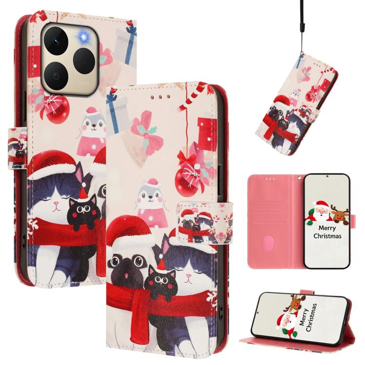 Christmas Series Buckle Leather Phone Case with Hand Strap, For Realme C71 4G India / Note 70 4G, For Realme C85 5G / 15x 5G India, For Realme P4 Pro 5G, For Realme P4 5G, For Realme 15T 5G Global, For Realme 15 / 15 Pro 5G Global                      ...