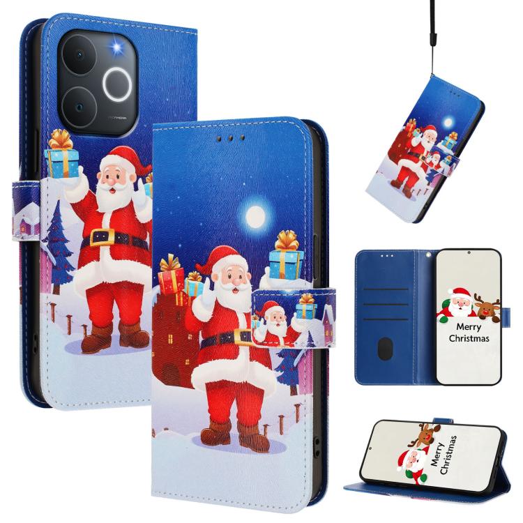 Christmas Series Buckle Leather Phone Case with Hand Strap, For Realme C71 4G India / Note 70 4G, For Realme C85 5G / 15x 5G India, For Realme P4 Pro 5G, For Realme P4 5G, For Realme 15T 5G Global, For Realme 15 / 15 Pro 5G Global                      ...