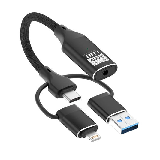 3-in-1 8-pins, Type-C, USB naar 3.5 mm multifunctionele externe geluidskaart