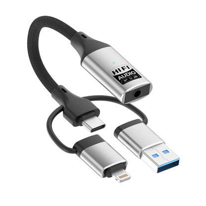 3 in 1 8 Pin, Type-C, USB to 3.5mm Multi-function External Sound Card