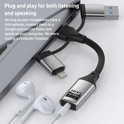 3 in 1 8 Pin, Type-C, USB to 3.5mm Multi-function External Sound Card