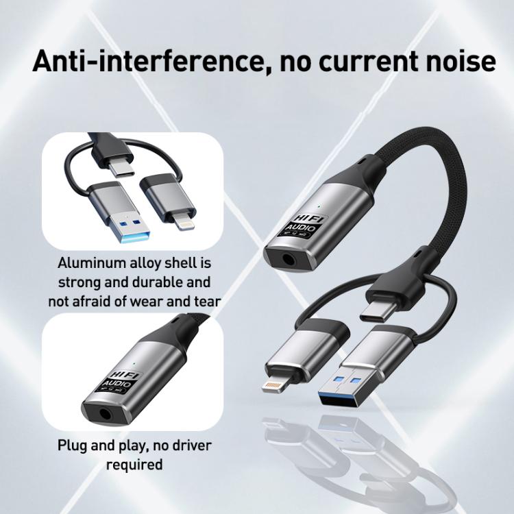 3 in 1 8 Pin, Type-C, USB to 3.5mm Multi-function External Sound Card