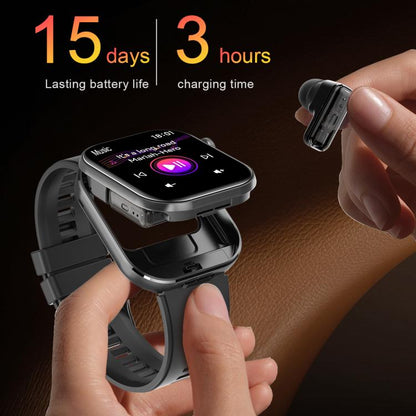 T99 2.02 inch Square Screen 2 in 1 Bluetooth Earphone IP67 Waterproof Smart Watch, Supports Blood Oxygen Monitoring