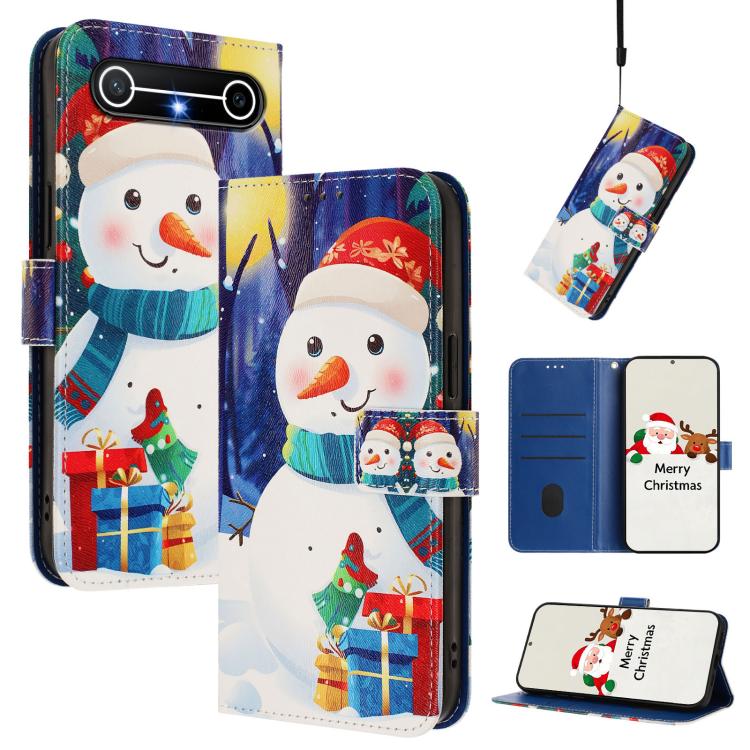 Christmas Series Buckle Leather Phone Case with Hand Strap, For Tenco Spark Slim 5G