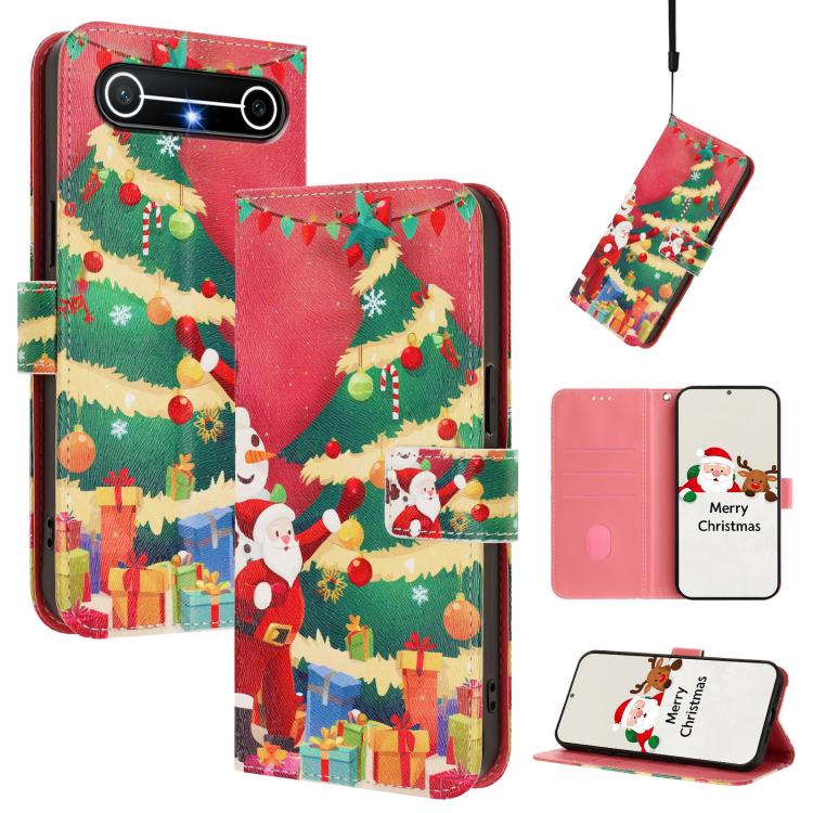 Christmas Series Buckle Leather Phone Case with Hand Strap, For Tenco Spark Slim 5G