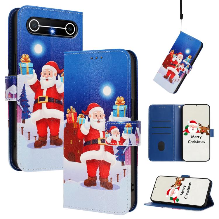 Christmas Series Buckle Leather Phone Case with Hand Strap, For Tenco Spark Slim 5G