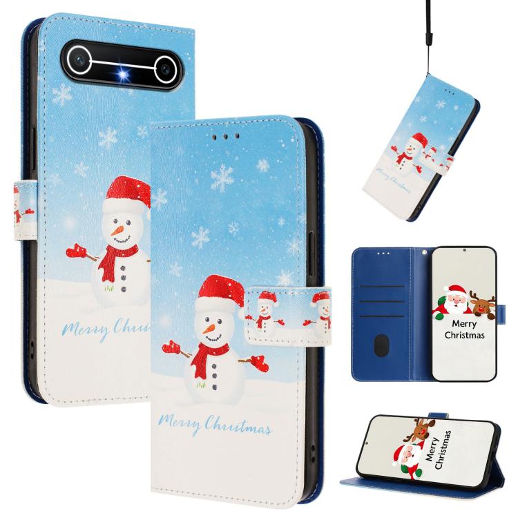 Christmas Series Buckle Leather Phone Case with Hand Strap, For Tenco Spark Slim 5G