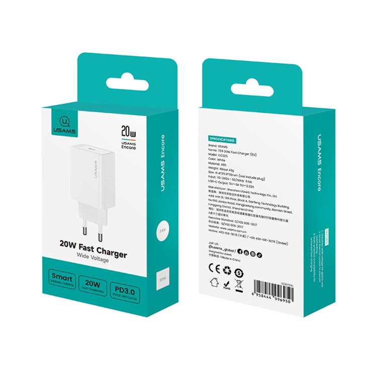 USAMS CC325 T69 PD 20W USB-C / Type-C Single Port Fast Charger, CC325
