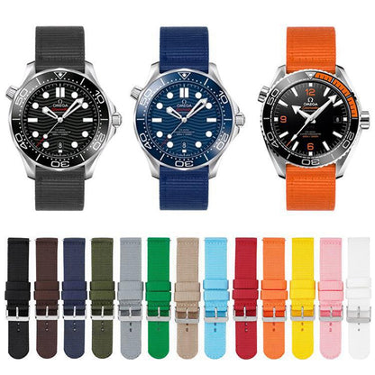 Stainless Steel Pin Buckle Solid Color Nylon Canvas Watch Band, 18mm, 20mm, 22mm, 24mm