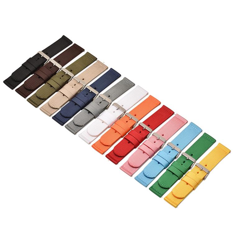 Stainless Steel Pin Buckle Solid Color Nylon Canvas Watch Band, 18mm, 20mm, 22mm, 24mm