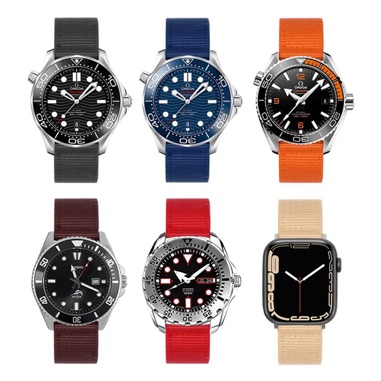 Stainless Steel Pin Buckle Solid Color Nylon Canvas Watch Band, 18mm, 20mm, 22mm, 24mm