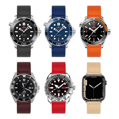 Stainless Steel Pin Buckle Solid Color Nylon Canvas Watch Band, 18mm, 20mm, 22mm, 24mm