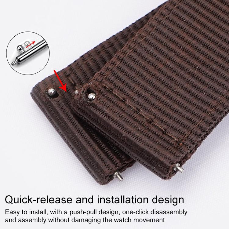 Stainless Steel Pin Buckle Solid Color Nylon Canvas Watch Band, 18mm, 20mm, 22mm, 24mm