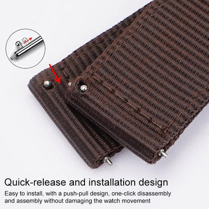 Stainless Steel Pin Buckle Solid Color Nylon Canvas Watch Band, 18mm, 20mm, 22mm, 24mm