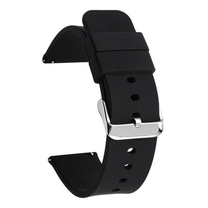 Stainless Steel Silver Pin Buckle Solid Color Silicone Waterproof Watch Band, 10mm, 12mm, 14mm, 15mm, 16mm, 18mm, 19mm