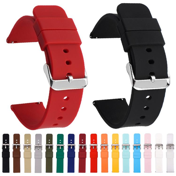 Stainless Steel Silver Pin Buckle Solid Color Silicone Waterproof Watch Band, 10mm, 12mm, 14mm, 15mm, 16mm, 18mm, 19mm