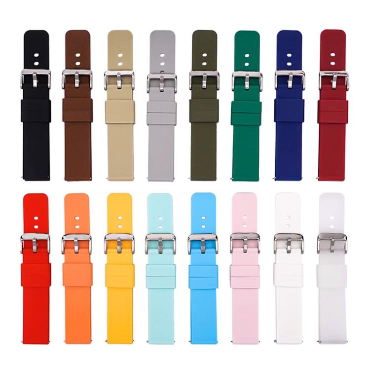 Stainless Steel Silver Pin Buckle Solid Color Silicone Waterproof Watch Band, 10mm, 12mm, 14mm, 15mm, 16mm, 18mm, 19mm