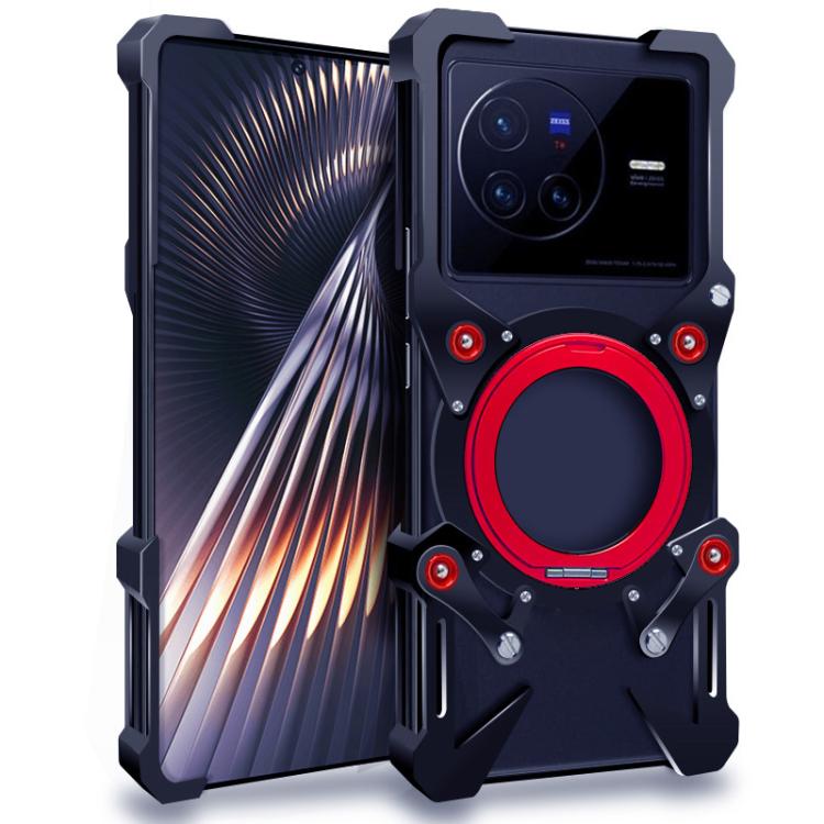 Rotating Bracket Hollow Metal Phone Case with Lanyard, For vivo X80