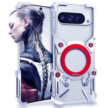 Rotating Bracket Hollow Metal Phone Case with Lanyard, For Google Pixel 10a, For Google Pixel 10 Pro XL, For Google Pixel 10 Pro, For Google Pixel 10, For Google Pixel 9a, For Google Pixel 9 Pro XL, For Google Pixel 9 Pro, For Google Pixel 9           ...