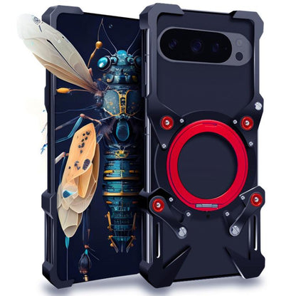 Rotating Bracket Hollow Metal Phone Case with Lanyard, For Google Pixel 10a, For Google Pixel 10 Pro XL, For Google Pixel 10 Pro, For Google Pixel 10, For Google Pixel 9a, For Google Pixel 9 Pro XL, For Google Pixel 9 Pro, For Google Pixel 9           ...