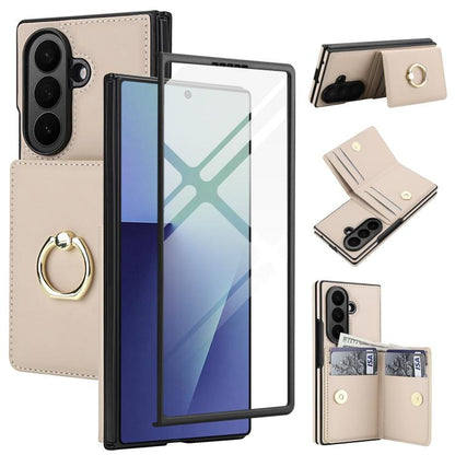 Integrated Flip Cover Card Slot Holder Leather Phone Case with Ring, For Galaxy Z Fold8 Ultra 5G, For Samsung Galaxy Z Fold7 5G, For Samsung Galaxy Z Fold6 5G, For Samsung Galaxy Z Fold5 5G, For Samsung Galaxy Z Fold4 5G, For Samsung Galaxy Z Fold3 5G