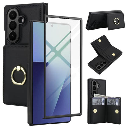 Integrated Flip Cover Card Slot Holder Leather Phone Case with Ring, For Galaxy Z Fold8 Ultra 5G, For Samsung Galaxy Z Fold7 5G, For Samsung Galaxy Z Fold6 5G, For Samsung Galaxy Z Fold5 5G, For Samsung Galaxy Z Fold4 5G, For Samsung Galaxy Z Fold3 5G