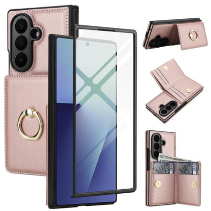 Integrated Flip Cover Card Slot Holder Leather Phone Case with Ring, For Galaxy Z Fold8 Ultra 5G, For Samsung Galaxy Z Fold7 5G, For Samsung Galaxy Z Fold6 5G, For Samsung Galaxy Z Fold5 5G, For Samsung Galaxy Z Fold4 5G, For Samsung Galaxy Z Fold3 5G