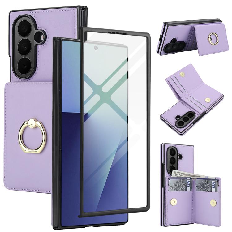 Integrated Flip Cover Card Slot Holder Leather Phone Case with Ring, For Galaxy Z Fold8 Ultra 5G, For Samsung Galaxy Z Fold7 5G, For Samsung Galaxy Z Fold6 5G, For Samsung Galaxy Z Fold5 5G, For Samsung Galaxy Z Fold4 5G, For Samsung Galaxy Z Fold3 5G