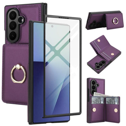 Integrated Flip Cover Card Slot Holder Leather Phone Case with Ring, For Galaxy Z Fold8 Ultra 5G, For Samsung Galaxy Z Fold7 5G, For Samsung Galaxy Z Fold6 5G, For Samsung Galaxy Z Fold5 5G, For Samsung Galaxy Z Fold4 5G, For Samsung Galaxy Z Fold3 5G