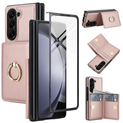 Integrated Flip Cover Card Slot Holder Leather Phone Case with Ring, For Galaxy Z Fold8 Ultra 5G, For Samsung Galaxy Z Fold7 5G, For Samsung Galaxy Z Fold6 5G, For Samsung Galaxy Z Fold5 5G, For Samsung Galaxy Z Fold4 5G, For Samsung Galaxy Z Fold3 5G