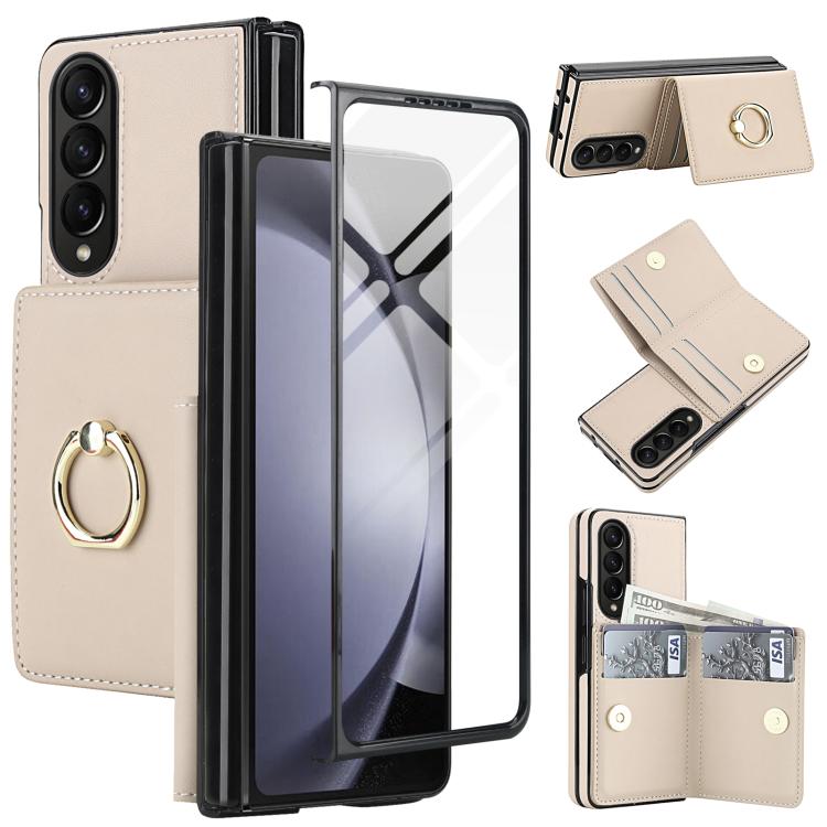 Integrated Flip Cover Card Slot Holder Leather Phone Case with Ring, For Galaxy Z Fold8 Ultra 5G, For Samsung Galaxy Z Fold7 5G, For Samsung Galaxy Z Fold6 5G, For Samsung Galaxy Z Fold5 5G, For Samsung Galaxy Z Fold4 5G, For Samsung Galaxy Z Fold3 5G