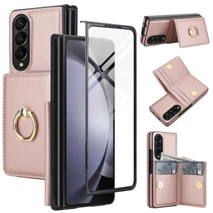 Integrated Flip Cover Card Slot Holder Leather Phone Case with Ring, For Galaxy Z Fold8 Ultra 5G, For Samsung Galaxy Z Fold7 5G, For Samsung Galaxy Z Fold6 5G, For Samsung Galaxy Z Fold5 5G, For Samsung Galaxy Z Fold4 5G, For Samsung Galaxy Z Fold3 5G