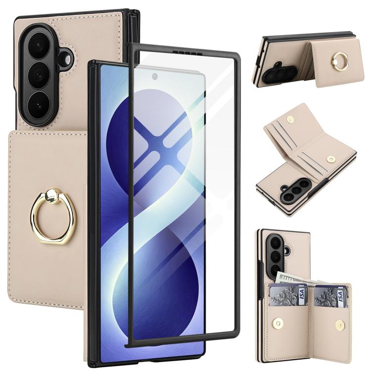Integrated Flip Cover Card Slot Holder Leather Phone Case with Ring, For Galaxy Z Fold8 Ultra 5G, For Samsung Galaxy Z Fold7 5G, For Samsung Galaxy Z Fold6 5G, For Samsung Galaxy Z Fold5 5G, For Samsung Galaxy Z Fold4 5G, For Samsung Galaxy Z Fold3 5G