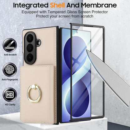 Integrated Flip Cover Card Slot Holder Leather Phone Case with Ring, For Galaxy Z Fold8 Ultra 5G, For Samsung Galaxy Z Fold7 5G, For Samsung Galaxy Z Fold6 5G, For Samsung Galaxy Z Fold5 5G, For Samsung Galaxy Z Fold4 5G, For Samsung Galaxy Z Fold3 5G