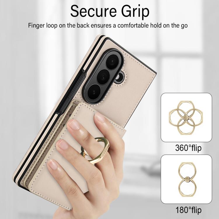 Integrated Flip Cover Card Slot Holder Leather Phone Case with Ring, For Galaxy Z Fold8 Ultra 5G, For Samsung Galaxy Z Fold7 5G, For Samsung Galaxy Z Fold6 5G, For Samsung Galaxy Z Fold5 5G, For Samsung Galaxy Z Fold4 5G, For Samsung Galaxy Z Fold3 5G